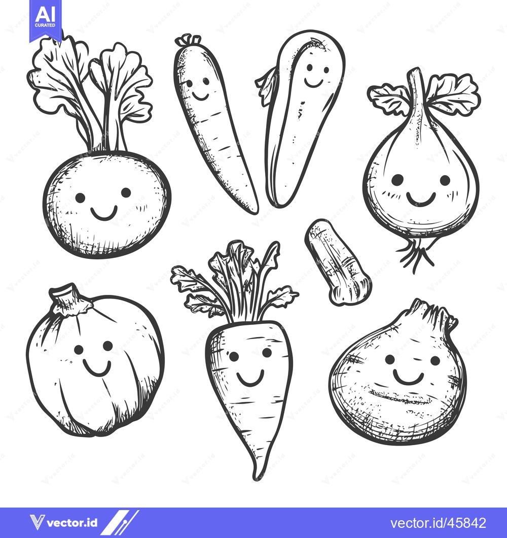 Premium Vector of Hand-Drawn Illustration of Smiling Vegetables