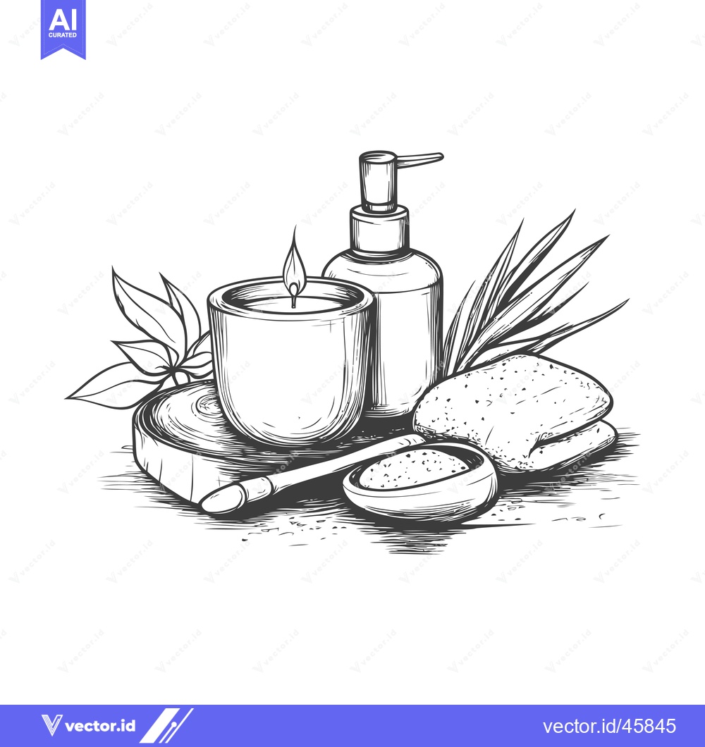 Premium Vector dari Hand-Drawn Illustration of Spa Essentials on a Wooden Surface