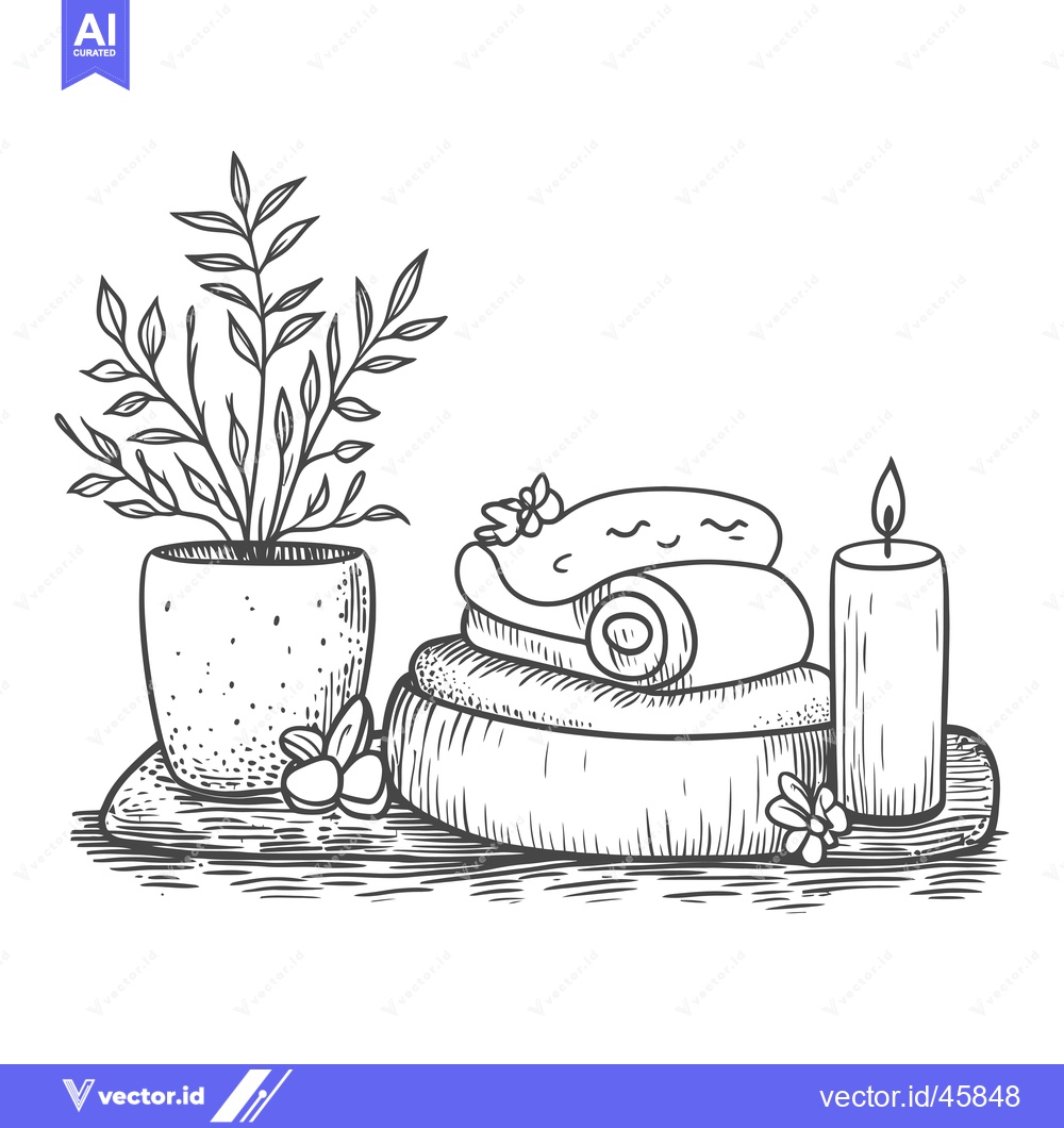 Premium Vector dari Hand-Drawn Illustration of Spa Items with a Plant, Towels, Stones, and