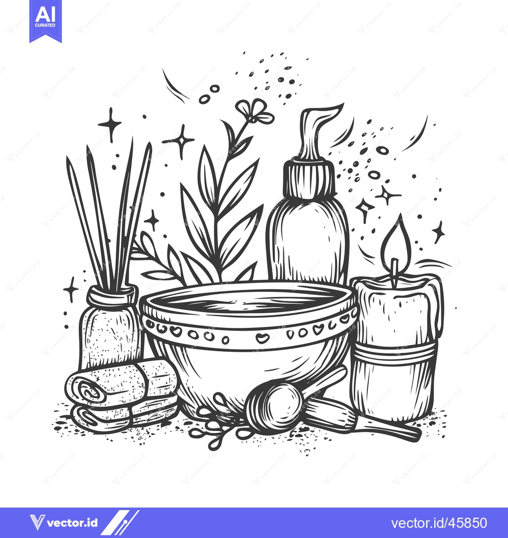 Premium Vector of Hand-Drawn Illustration of Spa Items with Herbal Elements
