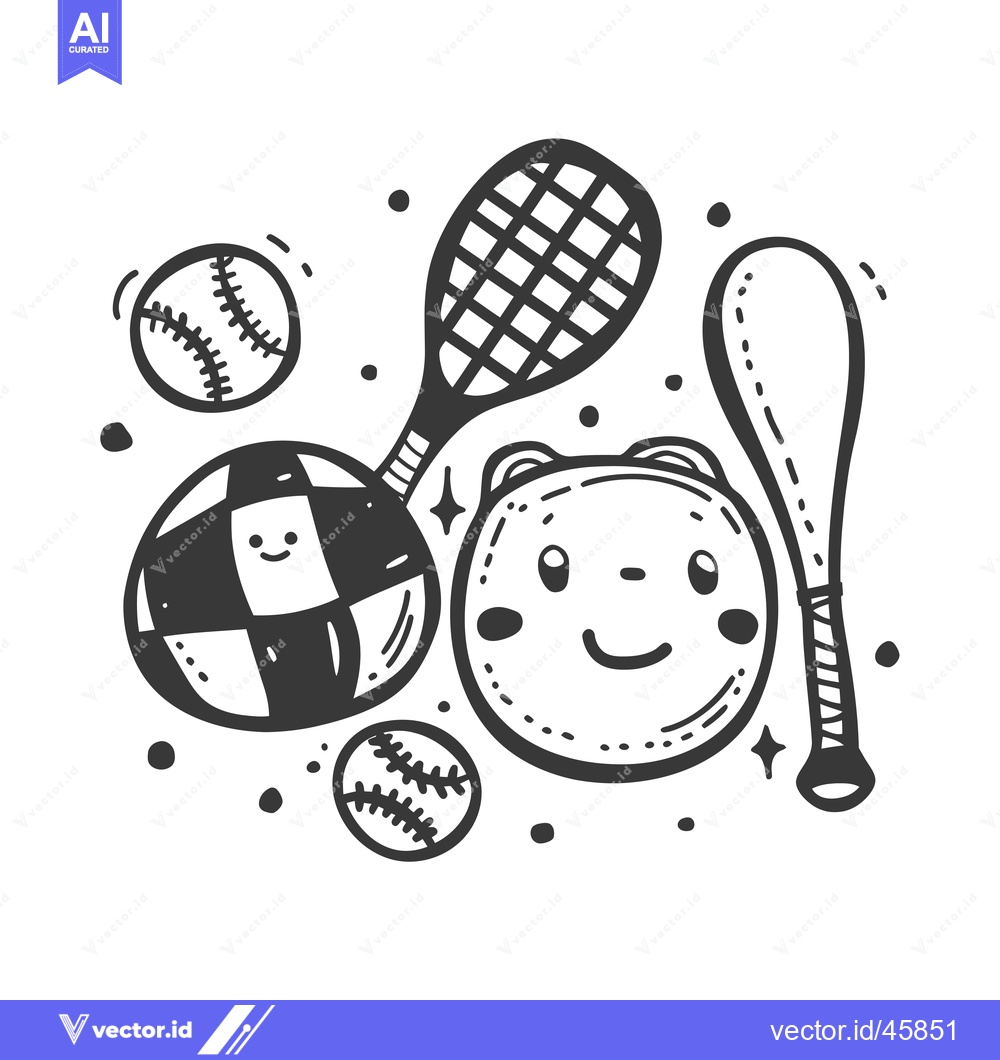 Premium Vector of Hand-Drawn Illustration of Sports Equipment with Faces