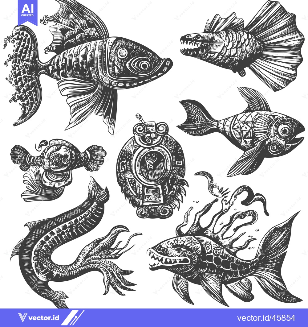 Premium Vector of Hand-drawn illustration of stylized fish and underwater creatures
