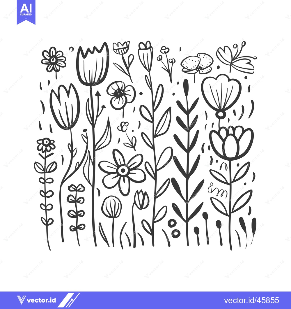 Premium Vector dari Hand-drawn illustration of stylized flowers and leaves in black and wh