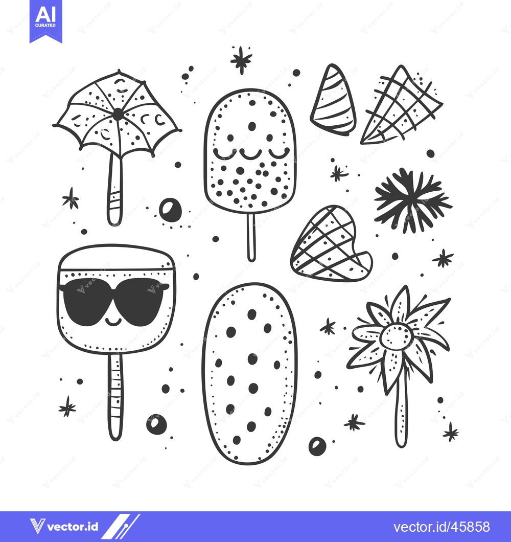 Premium Vector dari Hand-drawn Illustration of Summer-Themed Popsicles with Sunglasses and