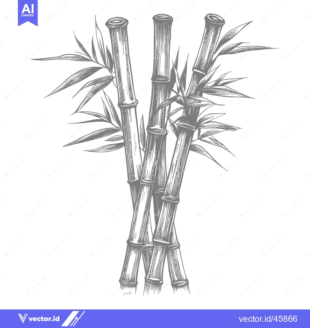 Premium Vector dari Hand-drawn Illustration of Three Bamboo Stalks with Leaves