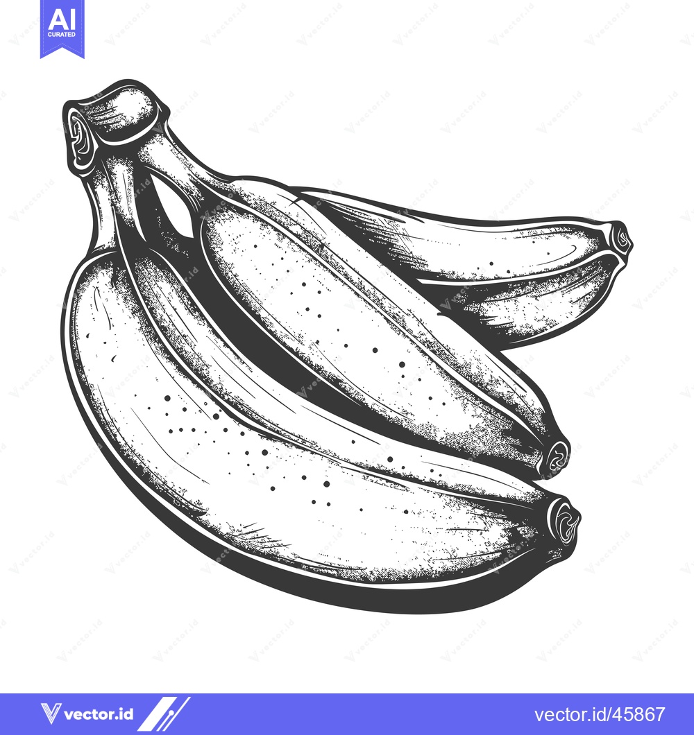 Premium Vector dari Hand-Drawn Illustration of Three Bananas in Black and White