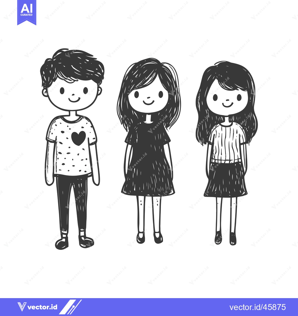 Premium Vector dari Hand-drawn illustration of three cartoon children with happy expressio