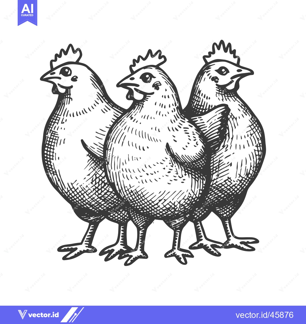 Premium Vector dari Hand-Drawn Illustration of Three Chickens Standing Together