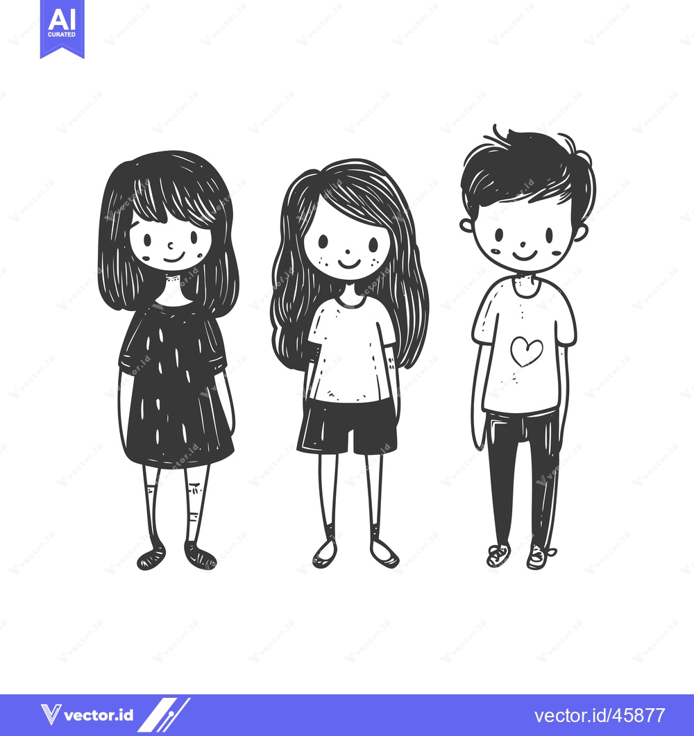 Premium Vector dari Hand-drawn illustration of three children standing together