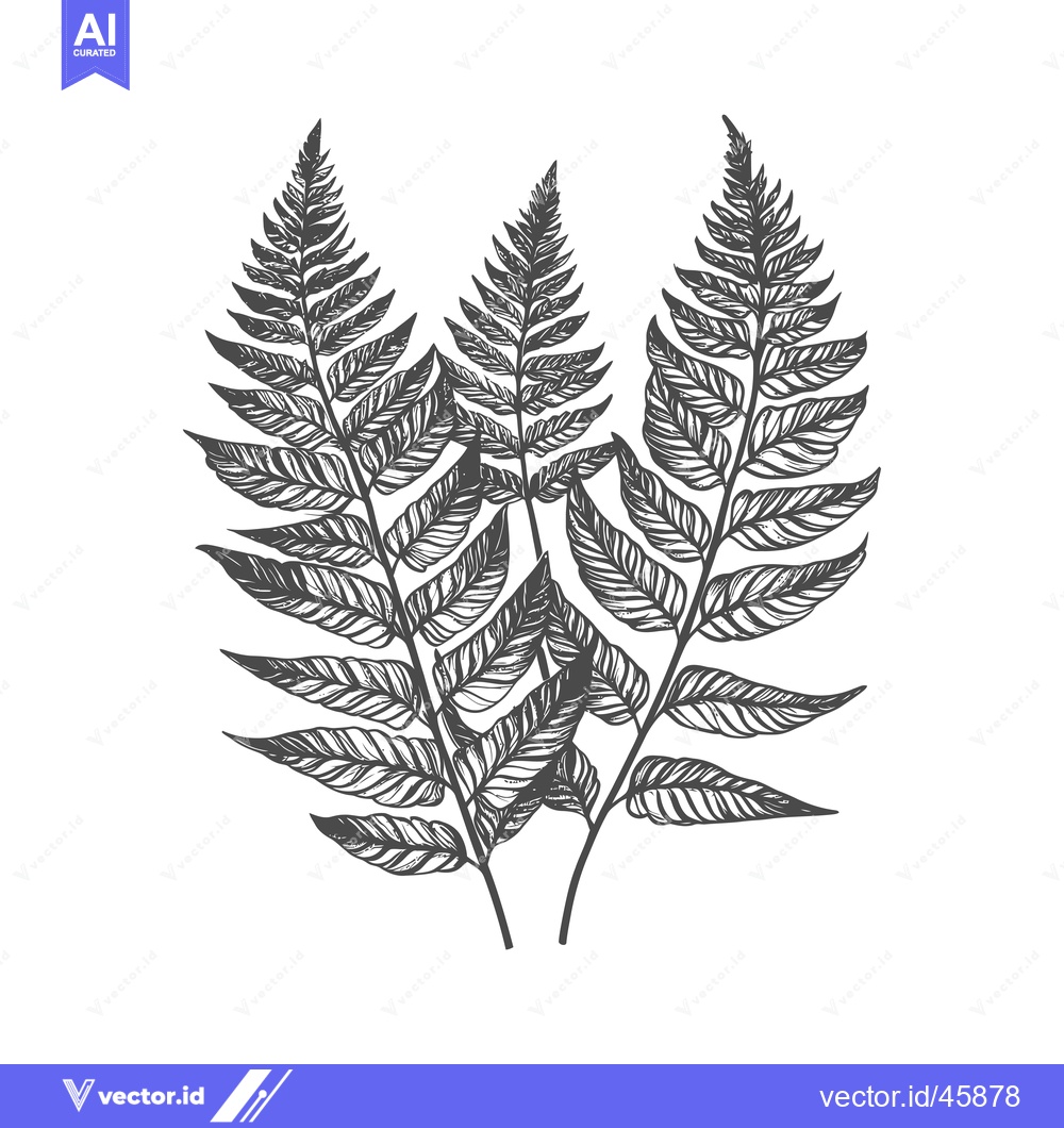 Premium Vector dari Hand-Drawn Illustration of Three Detailed Fern Fronds