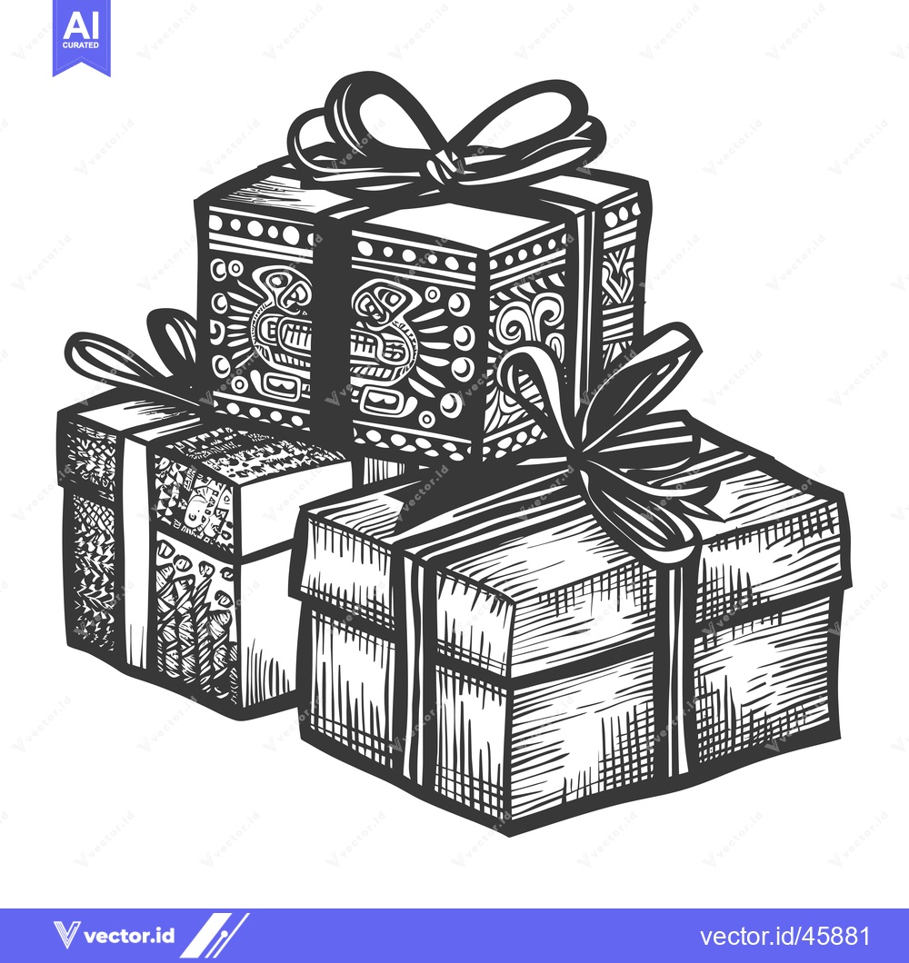 Premium Vector of Hand-drawn illustration of three gift boxes with intricate designs and