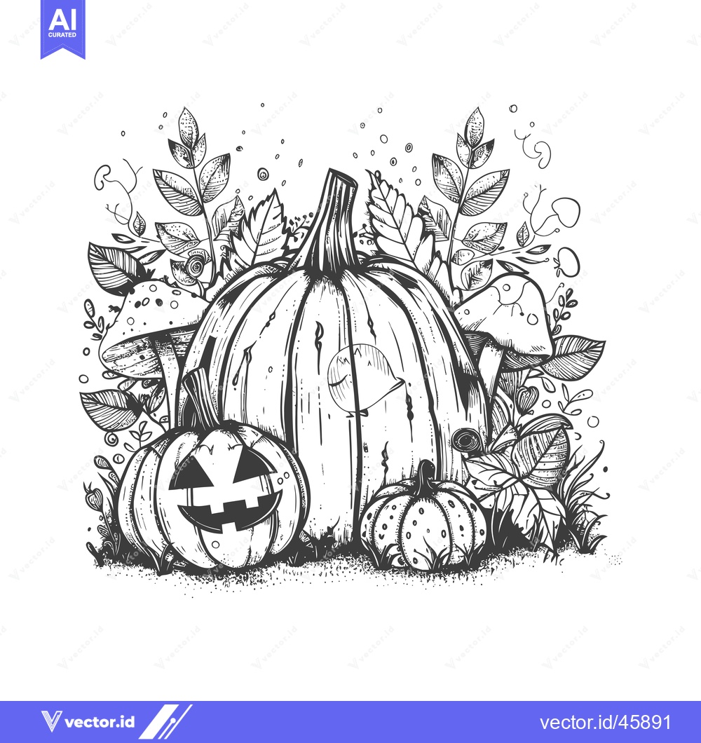 Premium Vector of Hand-drawn illustration of three pumpkins in a forest setting