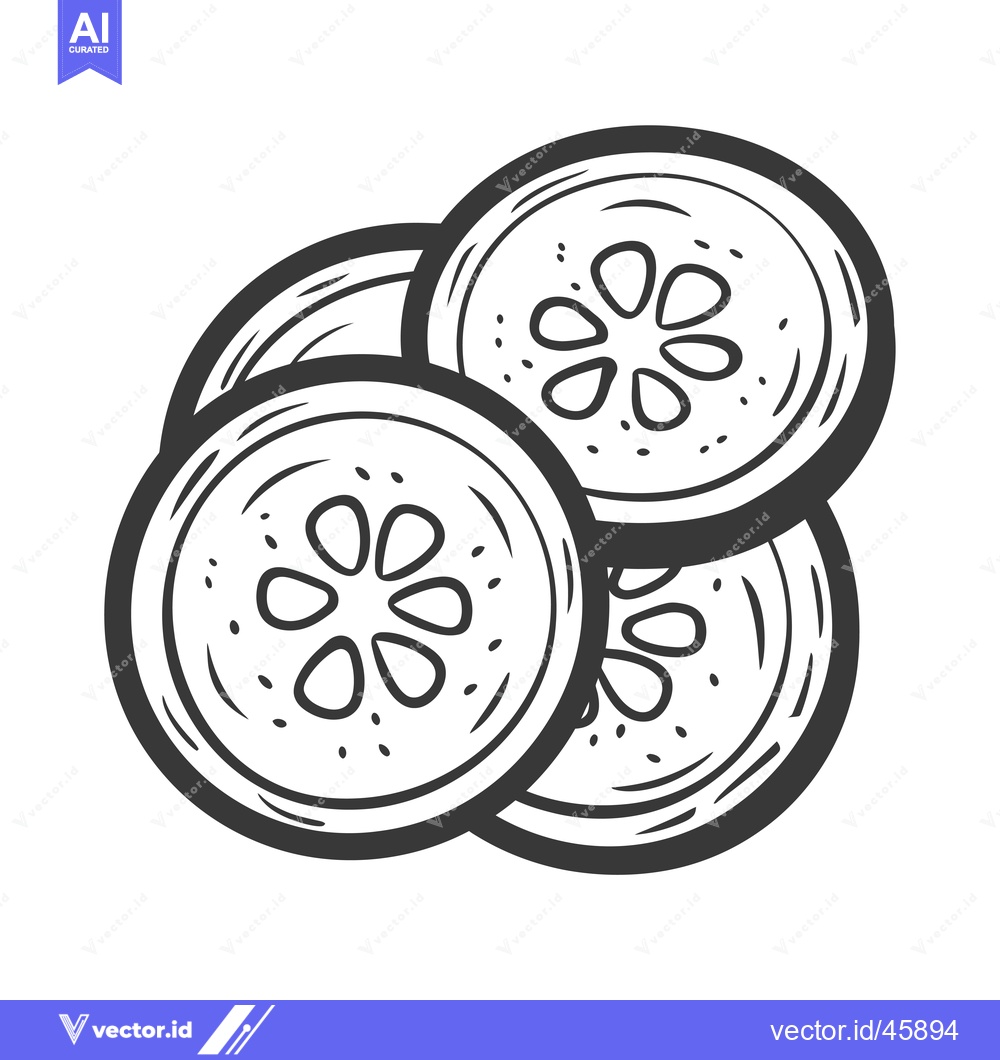Premium Vector of Hand-Drawn Illustration of Three Sliced Cucumber Rounds