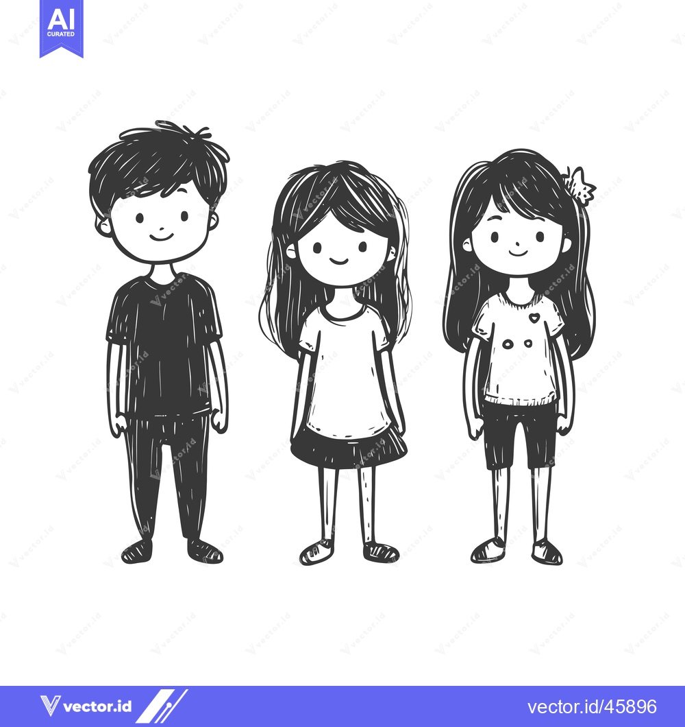 Premium Vector of Hand-Drawn Illustration of Three Smiling Children