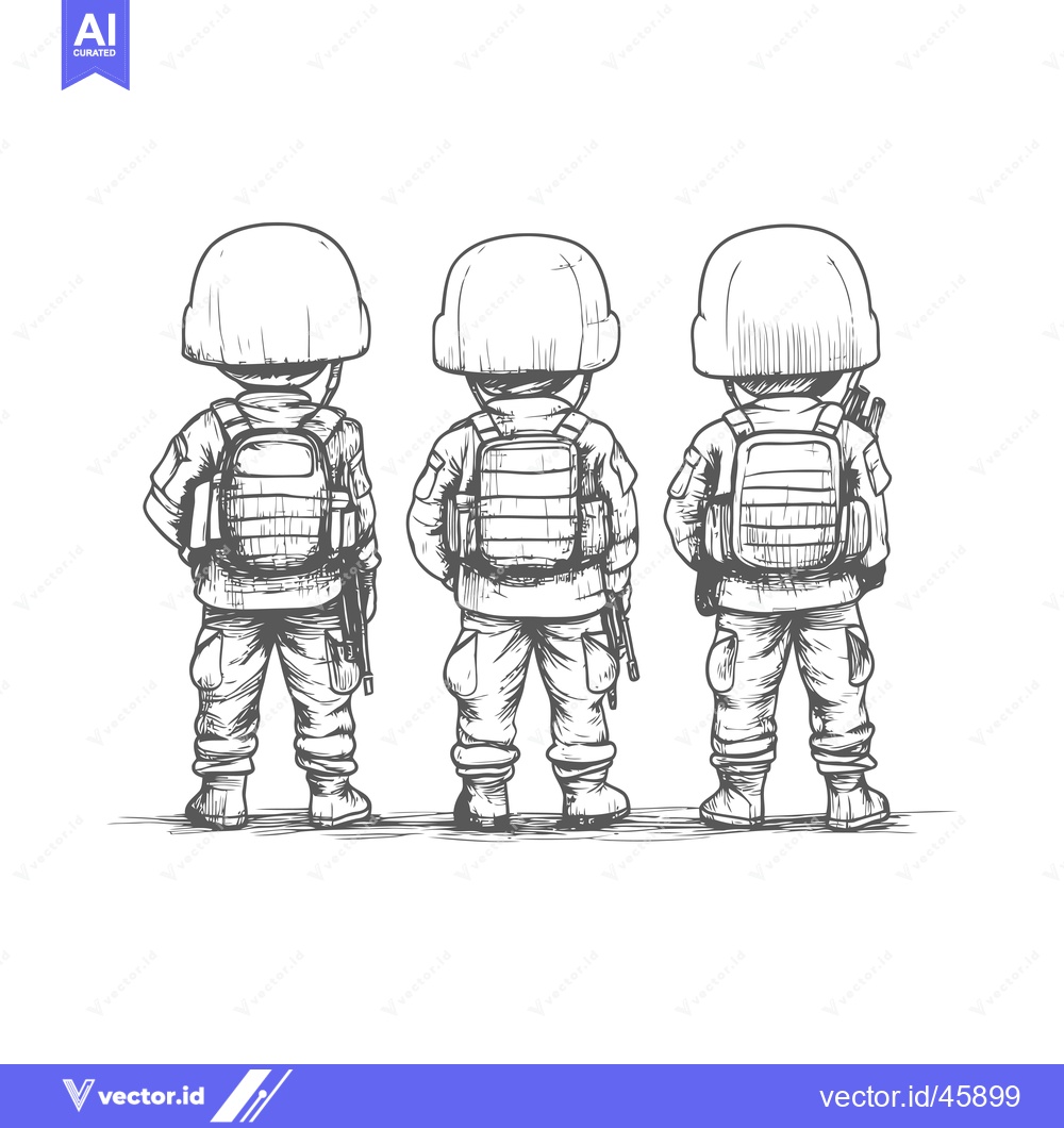 Premium Vector of Hand-drawn Illustration of Three Soldiers in Uniform with Backpacks an