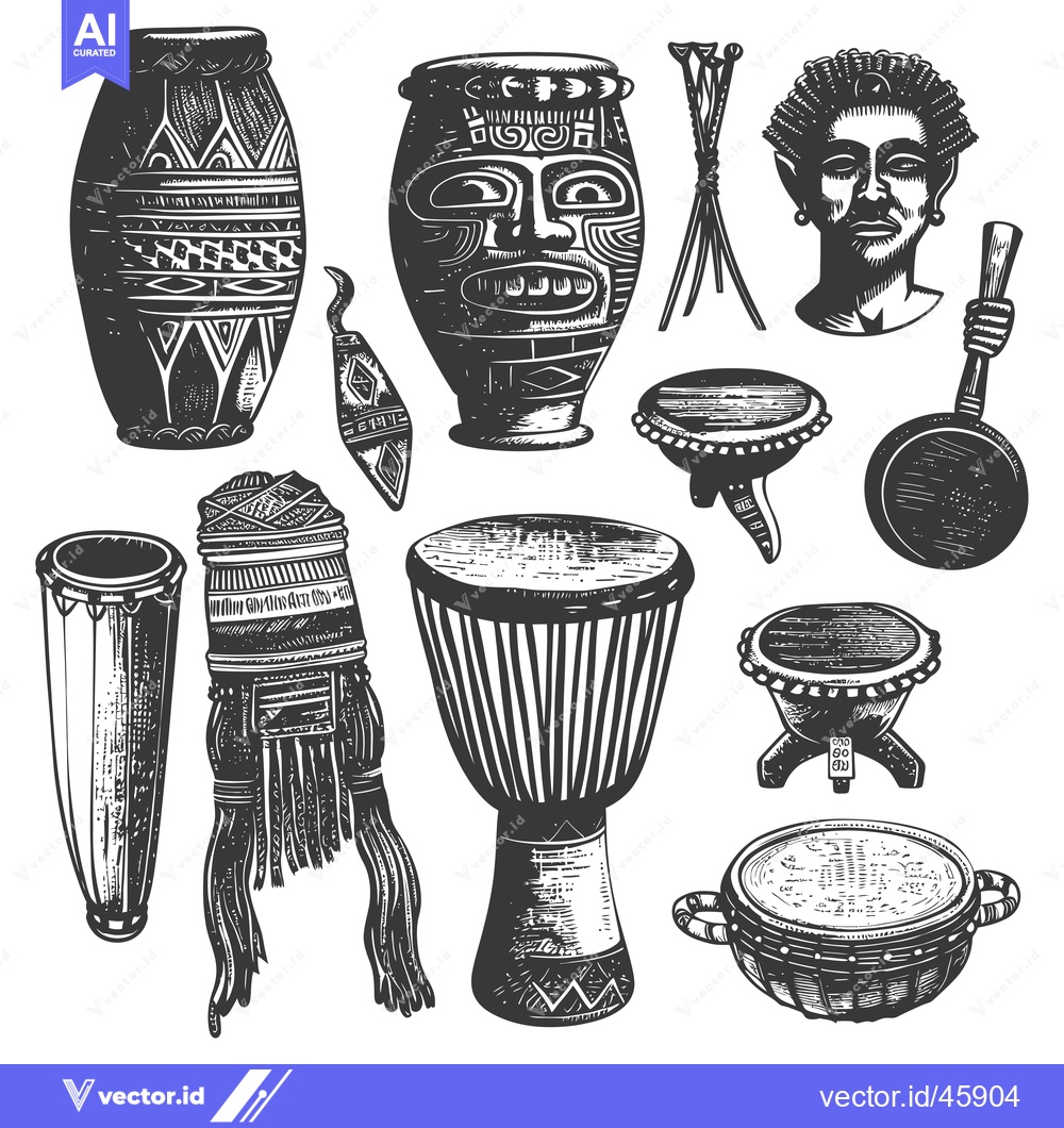 Premium Vector of Hand-Drawn Illustration of Traditional African Instruments and Artifac