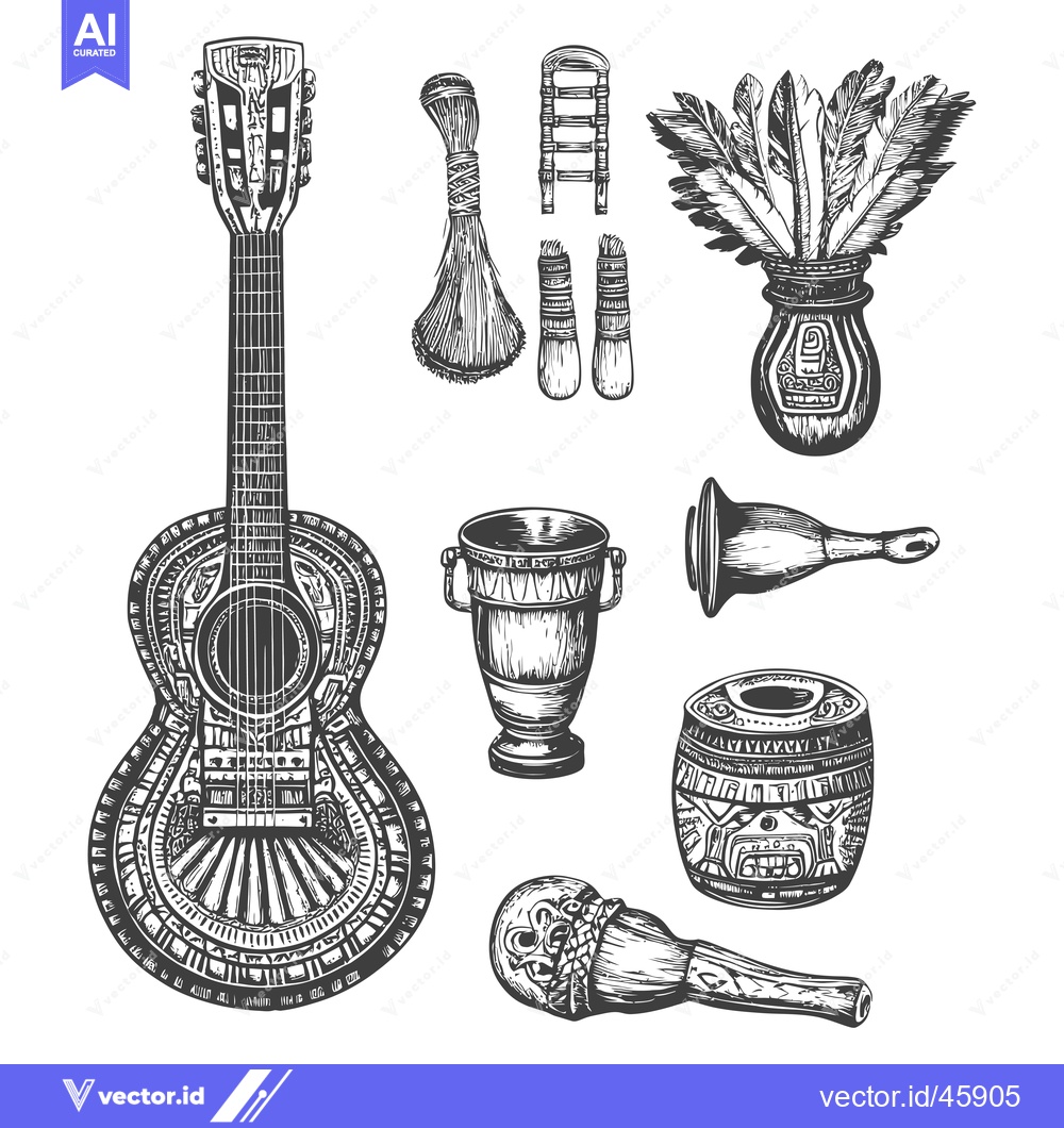 Premium Vector dari Hand-Drawn Illustration of Traditional Andean Instruments and Objects