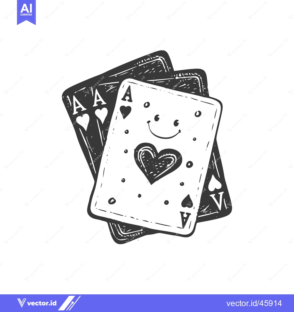 Premium Vector of Hand-drawn Illustration of Two Ace of Hearts Playing Cards with a Smil