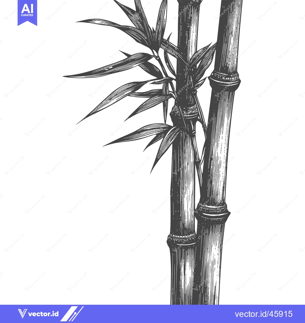 Premium Vector dari Hand-Drawn Illustration of Two Bamboo Stalks with Leaves