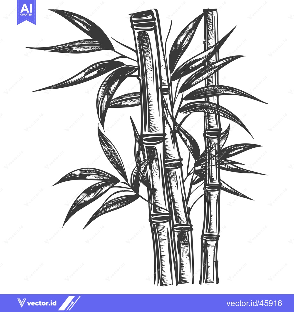 Premium Vector dari Hand-drawn Illustration of Two Bamboo Stalks with Leaves