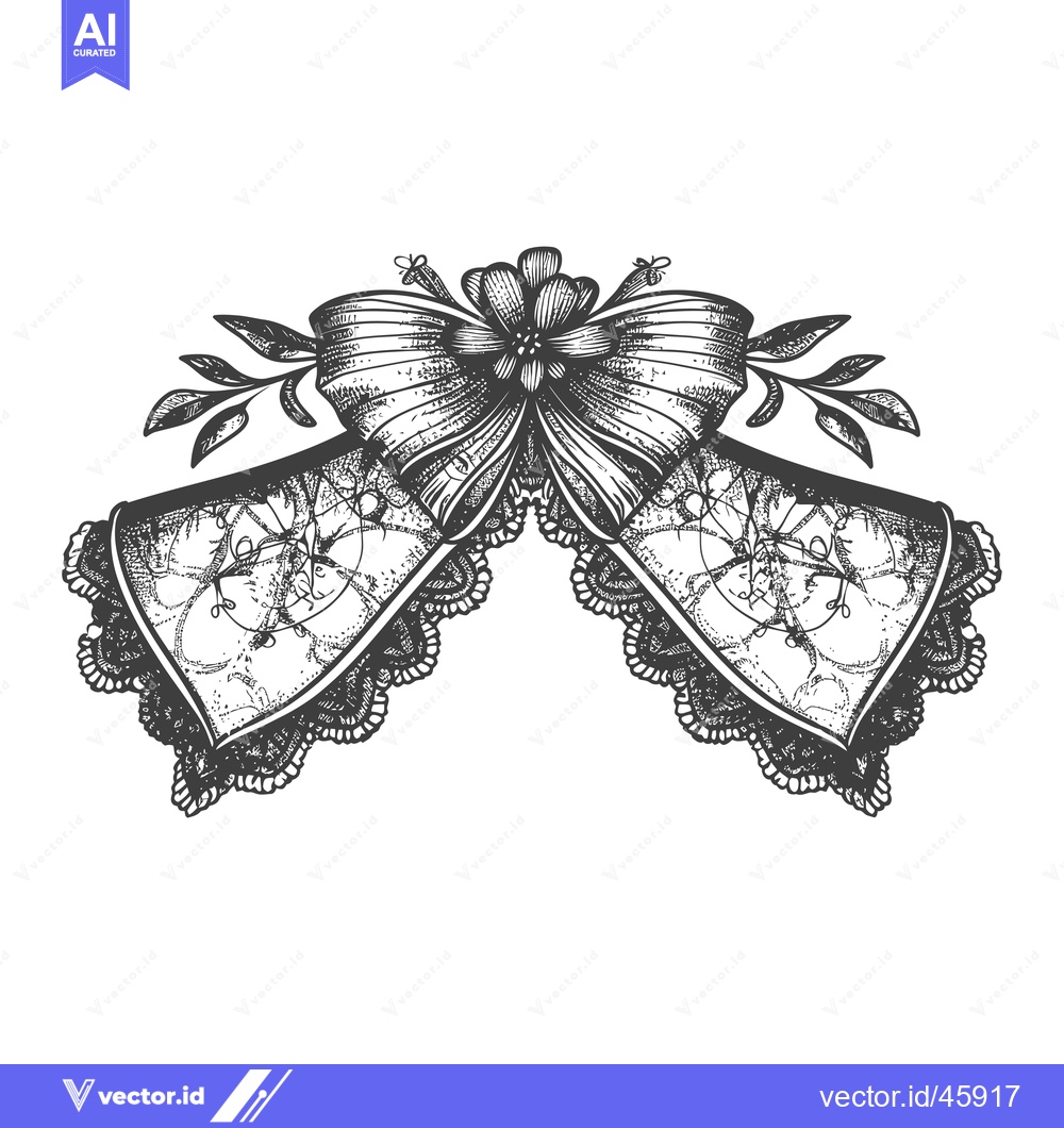 Premium Vector dari Hand-Drawn Illustration of Two Bells with a Bow and Leaves