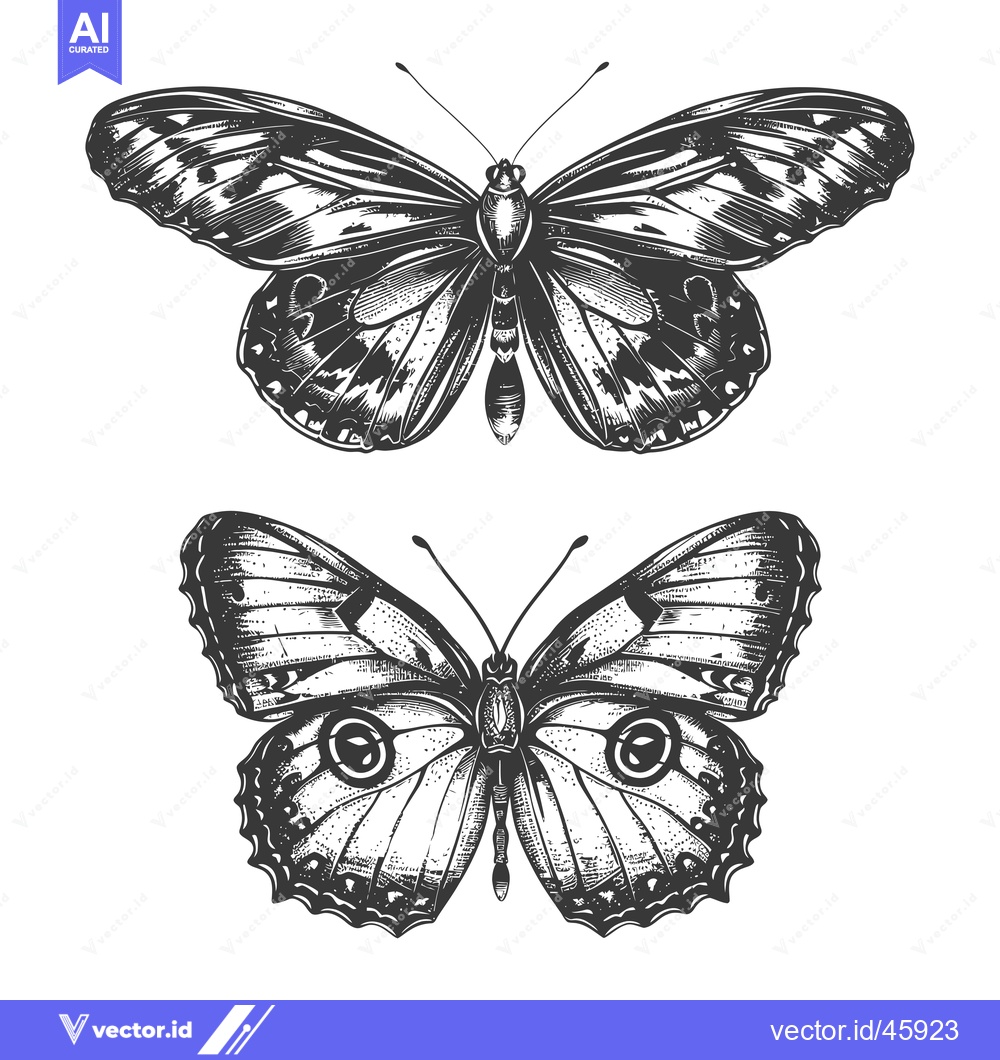Premium Vector of Hand-Drawn Illustration of Two Detailed Butterflies