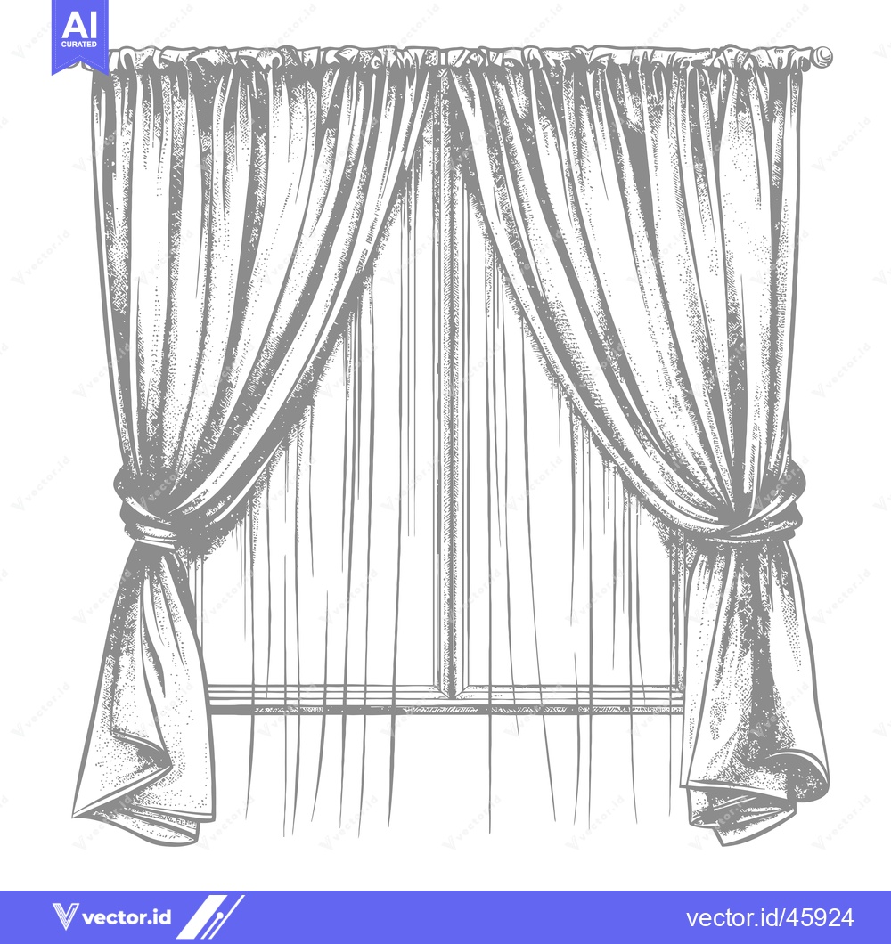 Premium Vector dari Hand-Drawn Illustration of Two Draped Curtains and a Window