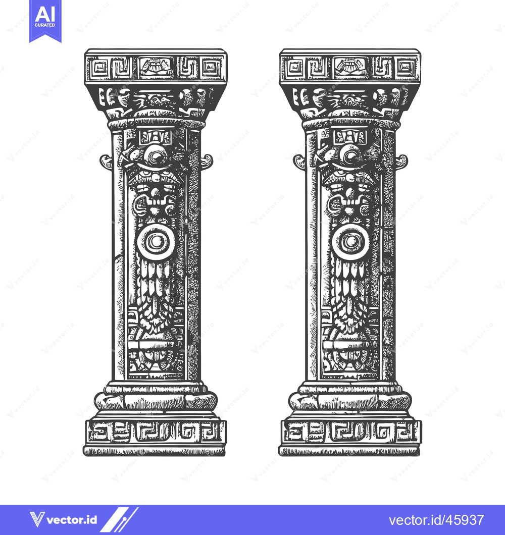 Premium Vector dari Hand-drawn Illustration of Two Ornate Pillars with Detailed Carvings