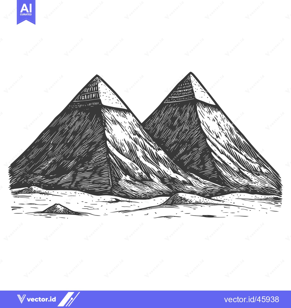 Premium Vector dari Hand-Drawn Illustration of Two Pyramids in a Desert Landscape