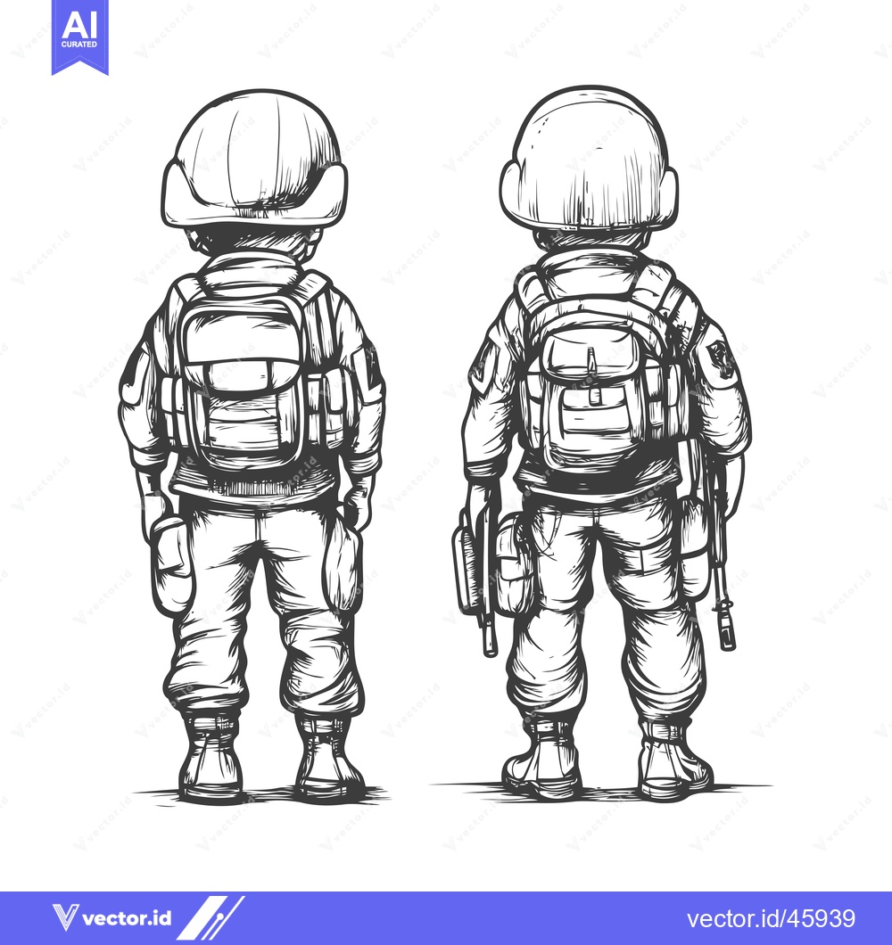 Premium Vector dari Hand-drawn illustration of two soldiers in full gear