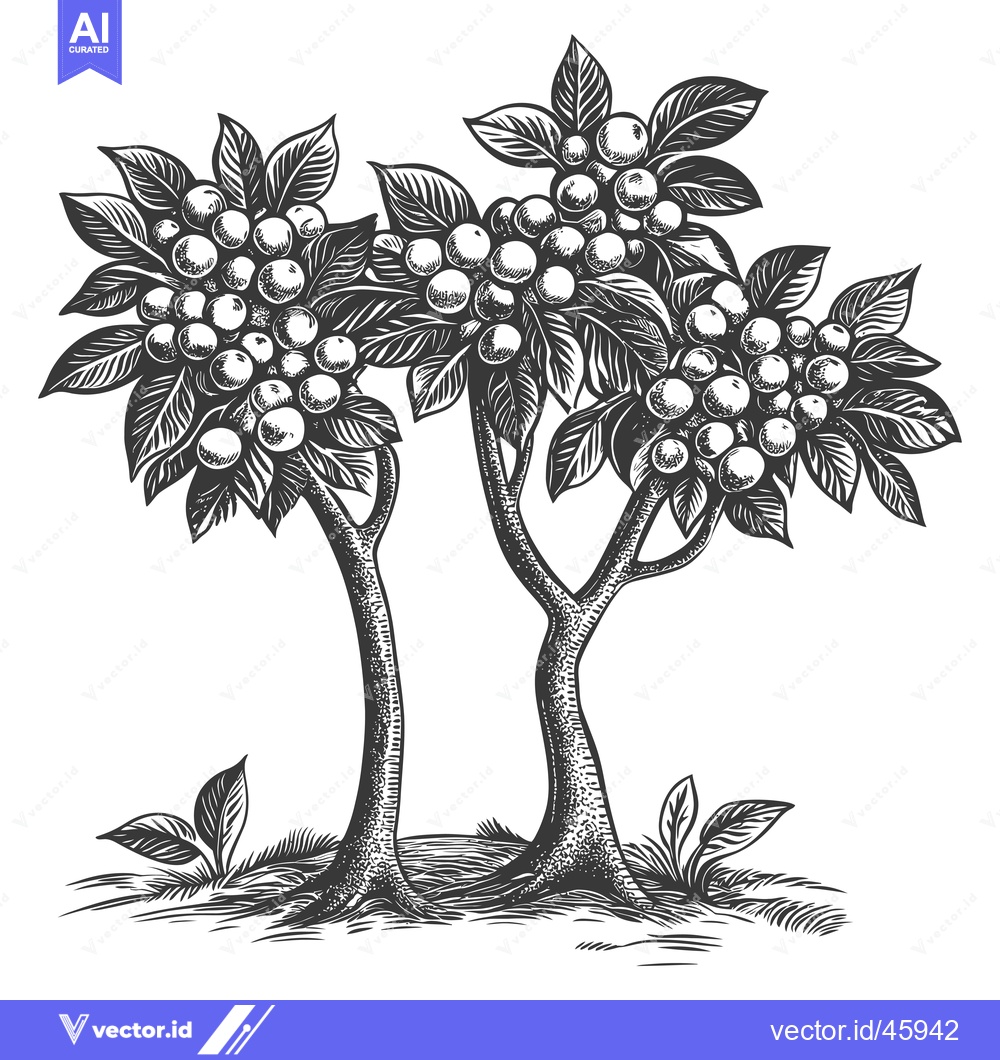 Premium Vector of Hand-drawn Illustration of Two Trees with Berries and Leaves