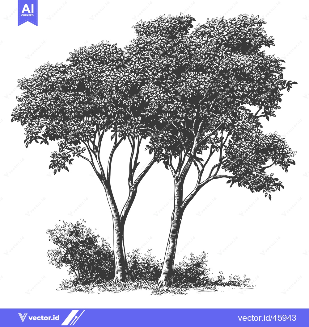 Premium Vector dari Hand-Drawn Illustration of Two Trees with Lush Foliage