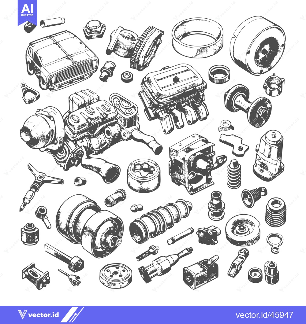 Premium Vector of Hand-Drawn Illustration of Various Automobile Parts