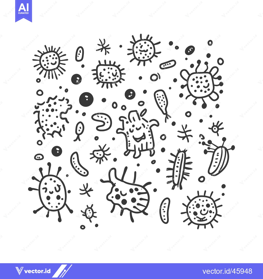 Premium Vector of Hand-drawn illustration of various bacteria and microbes with smiling
