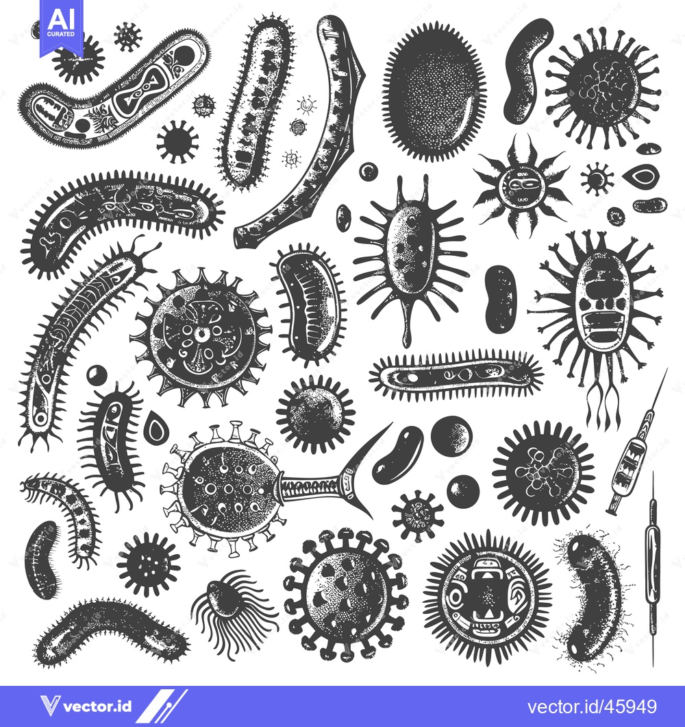 Premium Vector of Hand Drawn Illustration of Various Bacteria and Viruses