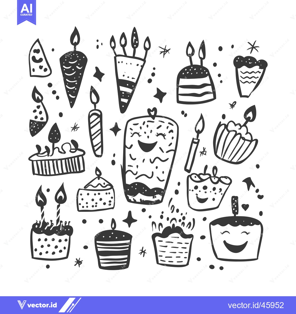 Premium Vector of Hand-drawn Illustration of Various Birthday Cakes with Candles