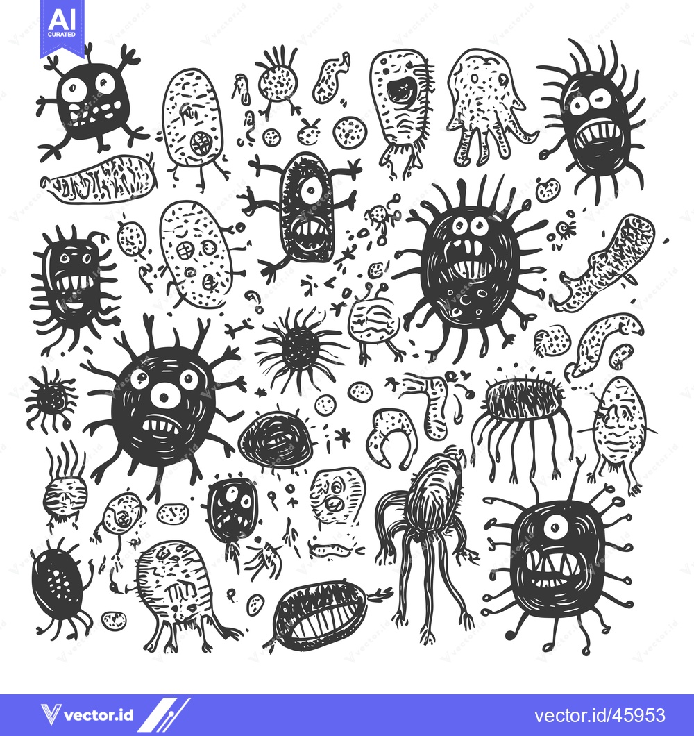 Premium Vector dari Hand-drawn illustration of various cartoon-like microbes and bacteria