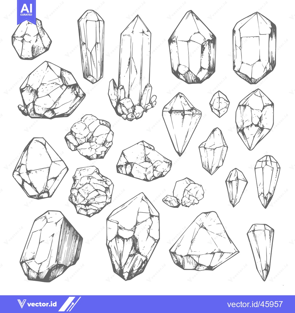 Premium Vector of Hand-drawn Illustration of Various Crystal Shapes and Formations