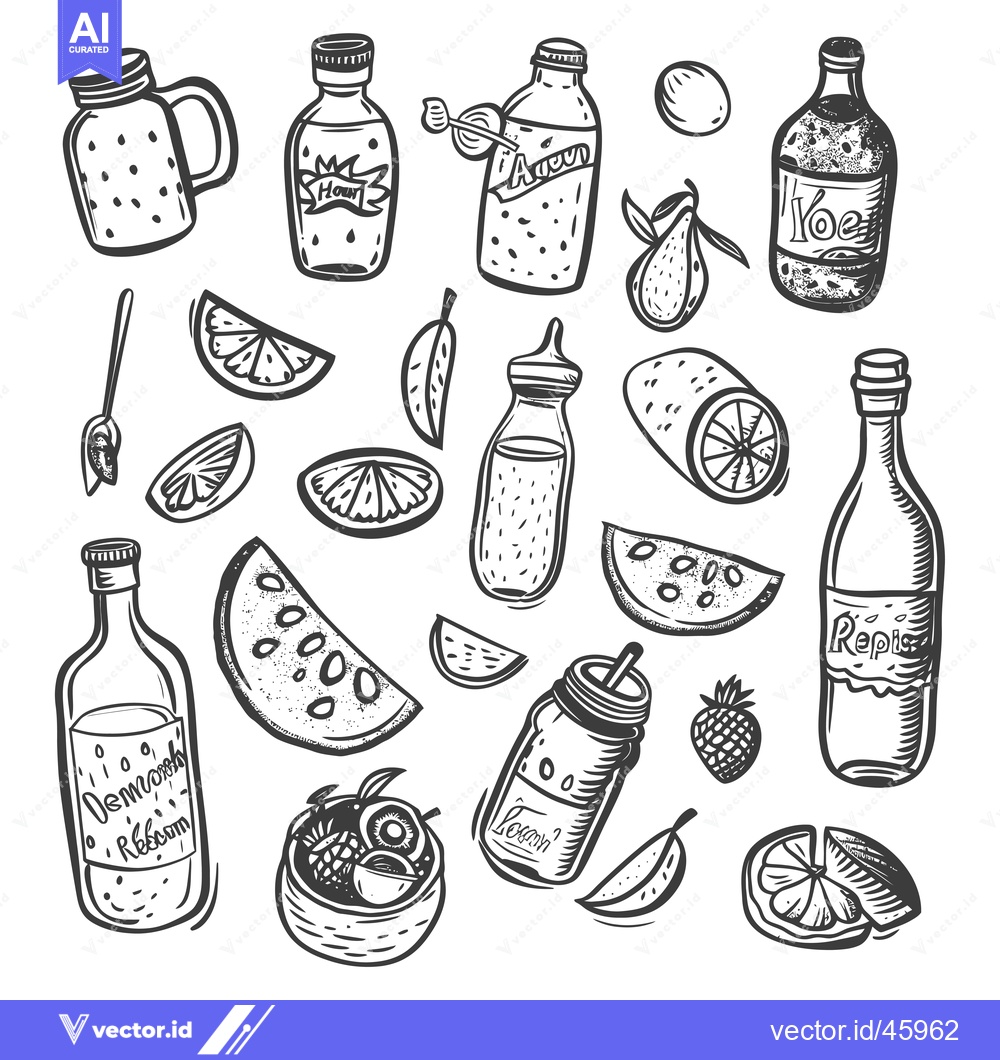 Premium Vector dari Hand-Drawn Illustration of Various Drinks and Fruits