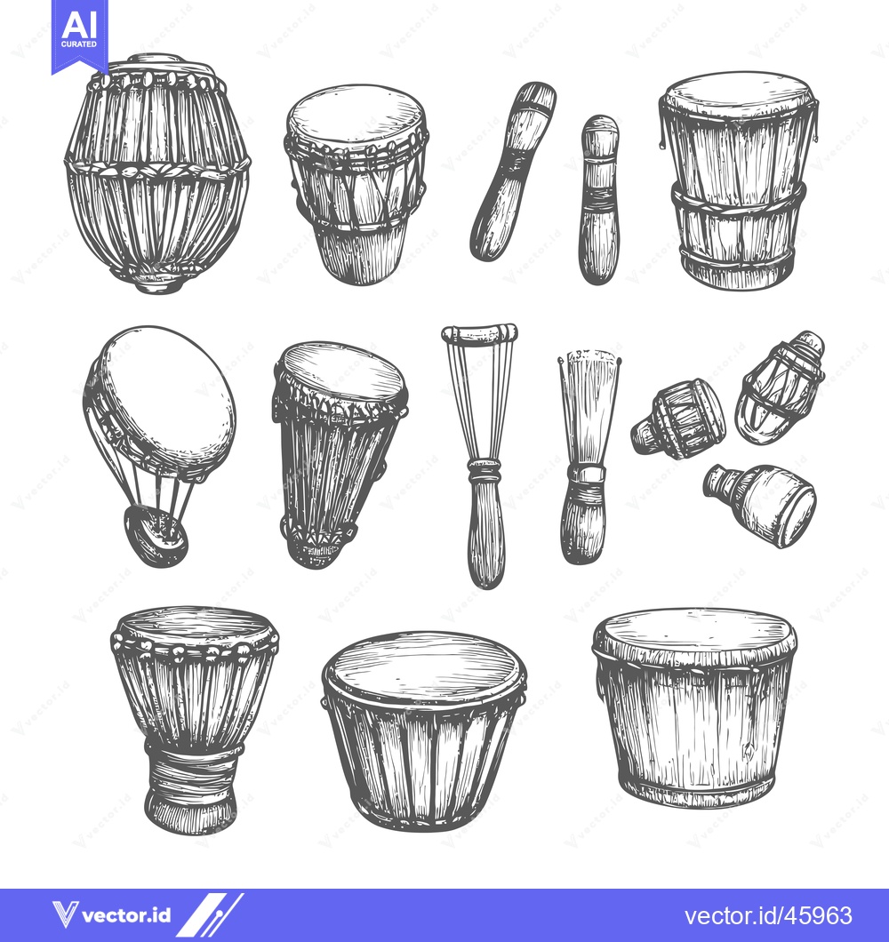 Premium Vector dari Hand-drawn Illustration of Various Drums and Percussion Instruments