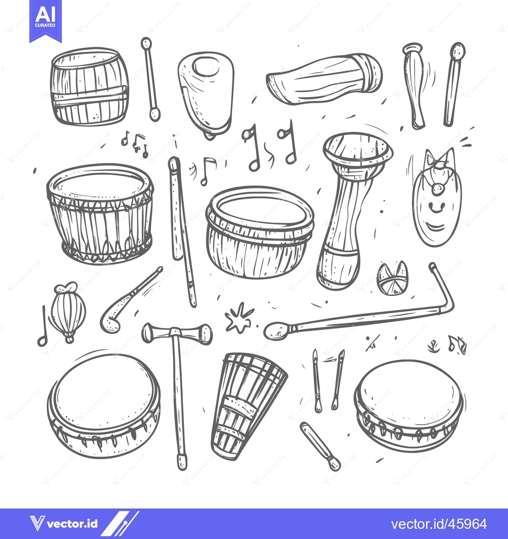 Premium Vector of Hand-Drawn Illustration of Various Drums and Percussion Instruments
