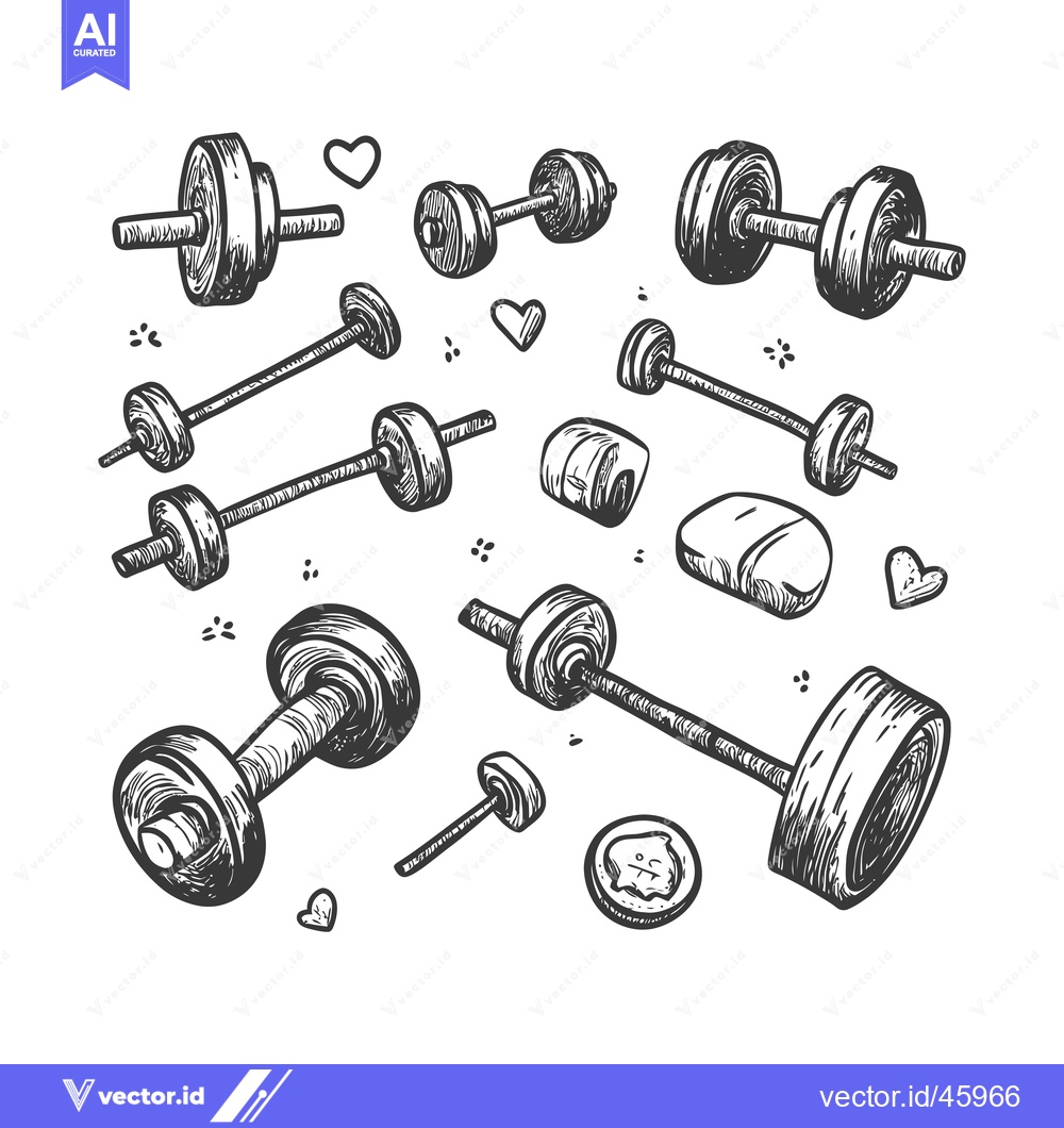 Premium Vector dari Hand-drawn Illustration of Various Dumbbells and Barbells