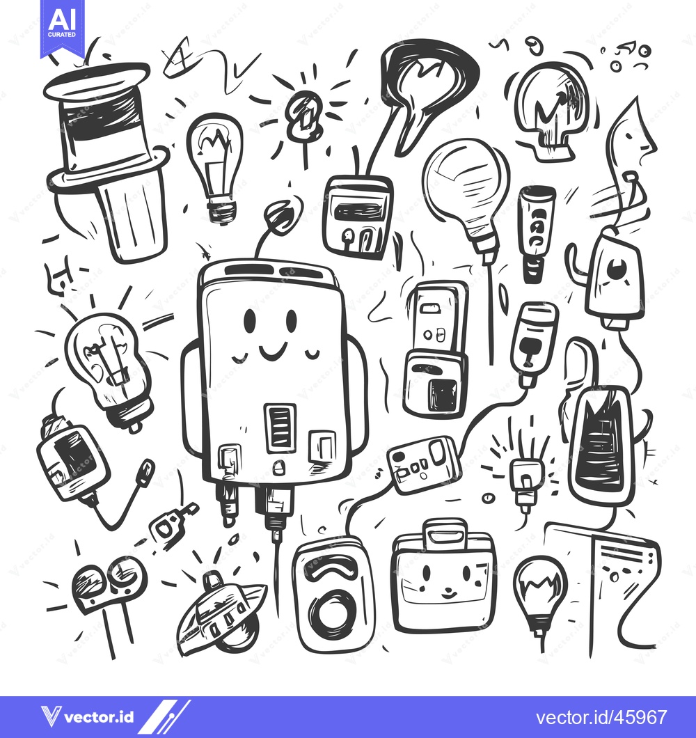 Premium Vector dari Hand-Drawn Illustration of Various Electrical Appliances and Light Bul