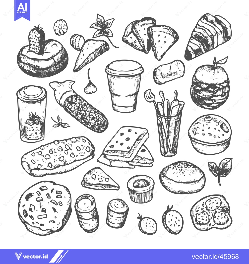 Premium Vector dari Hand-Drawn Illustration of Various Food and Drink Items