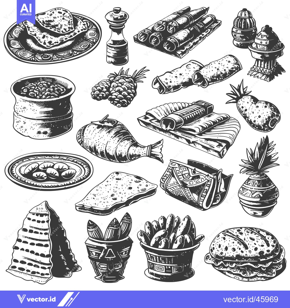 Premium Vector dari Hand-Drawn Illustration of Various Food and Objects in Black and White