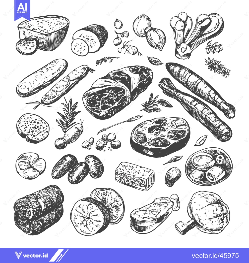 Premium Vector of Hand-Drawn Illustration of Various Food Items