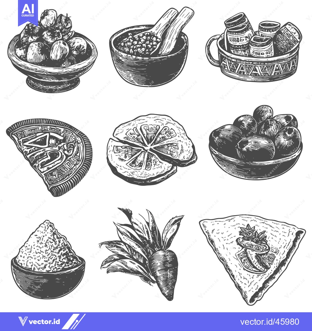 Premium Vector of Hand-Drawn Illustration of Various Foods in Bowls