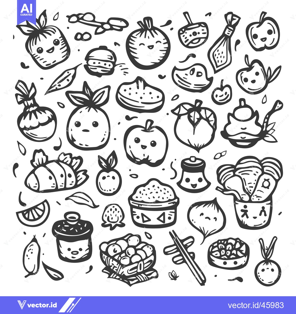 Premium Vector dari Hand-drawn illustration of various fruits and vegetables with cute fac