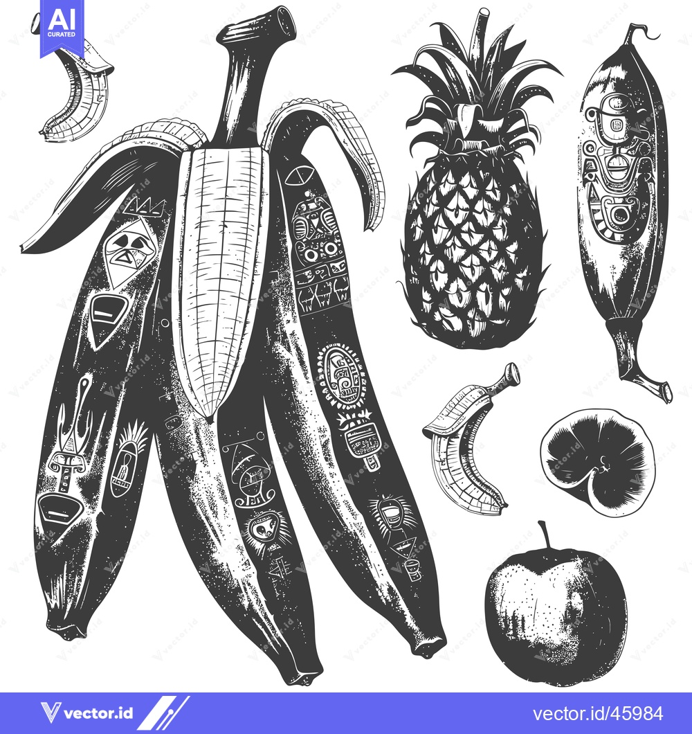 Premium Vector dari Hand-drawn illustration of various fruits with tribal designs