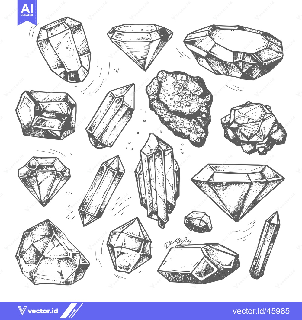 Premium Vector dari Hand-Drawn Illustration of Various Gemstones and Crystals